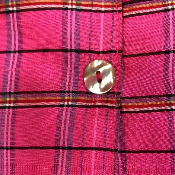 LINDA BERTOZZI PINK PLAID SILK DUPIONI GIDGET BLOUSE SIZE 4 - Picture 6 of 11